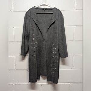 MISOOK Knit Jacket Duster Long Open Front Grommet Eyelet Gray (Women's 2X)